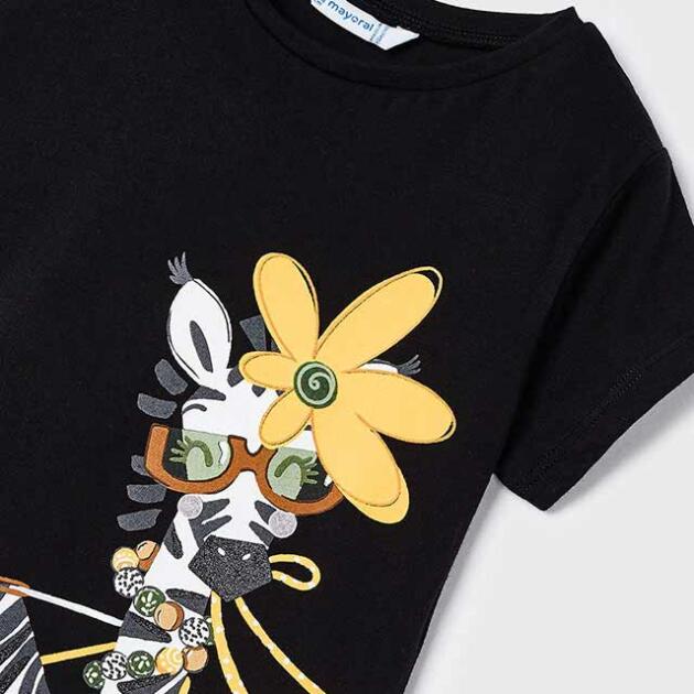 MAYORAL Dievčenské tričko čierne potlač žirafa Tshirt better cotton black 3090 | Welcomebaby.sk