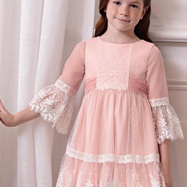 ABEL & LULA Vyšívané šaty s rukávmi Tulle plumeti dress 5046 | Welcomebaby.sk