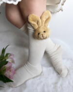 MEIA PATA Podkolienky so zajacom krémové Kneesocks with rabbit pearl 1158M | Welcomebaby.sk