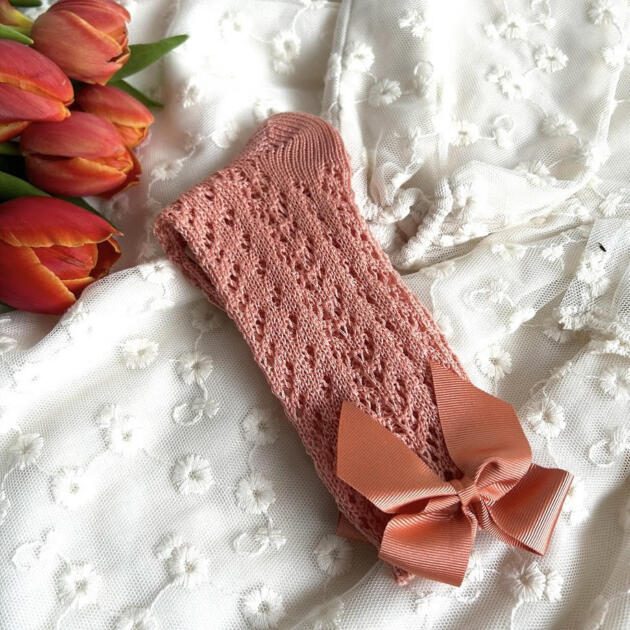 CÓNDOR Háčkované podkolienky so saténovou mašľou peony Openwork knee socks with bow 2519 | Welcomebaby.sk