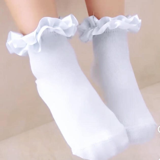 MEIA PATA Ponožky biele so saténovým volánom Socks satin league white 3047S | Welcomebaby.sk