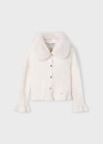MAYORAL Dievčenský rebrovaný sveter s kožušinovým golierom krémový Cardigan cream 4362 | Welcomebaby.sk