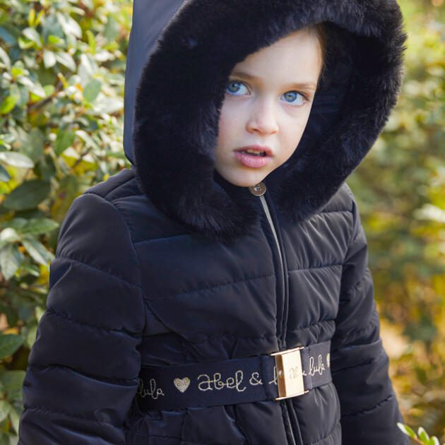 ABEL & LULA Zimná bunda čierna s kapucňou a opaskom Belt coat black 5839 | Welcomebaby.sk