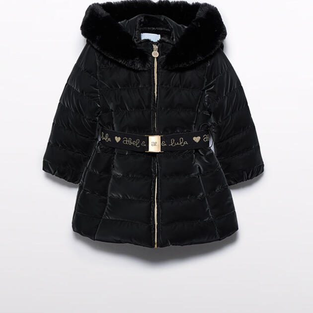 ABEL & LULA Zimná bunda čierna s kapucňou a opaskom Belt coat black 5839 | Welcomebaby.sk