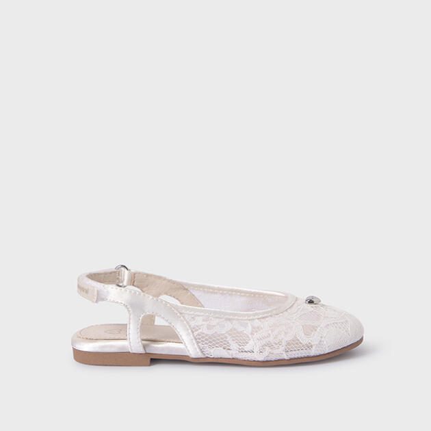 MAYORAL Baleríny biele s otvorenou pätou Girl Lace Ballerina Flats Sustainable Leather 43530 | Welcomebaby.sk