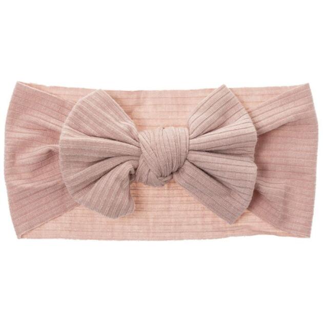 SIENA Rebrovaná čelenka s mašľou ružová Baby headband with canalé knotted hairbow light pink | Welcomebaby.sk